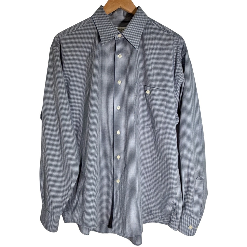 Vintage Yves Saint Laurent Men's Plaid Button Down Shirt Blue Large 16 1/2 34-35